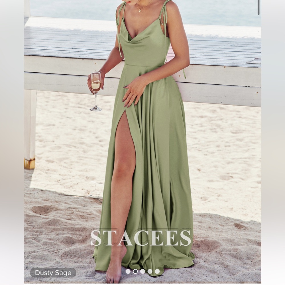 NEW A-line V Neck Sleeveless Floor-Length Stretch Satin Bridesmaid Dress